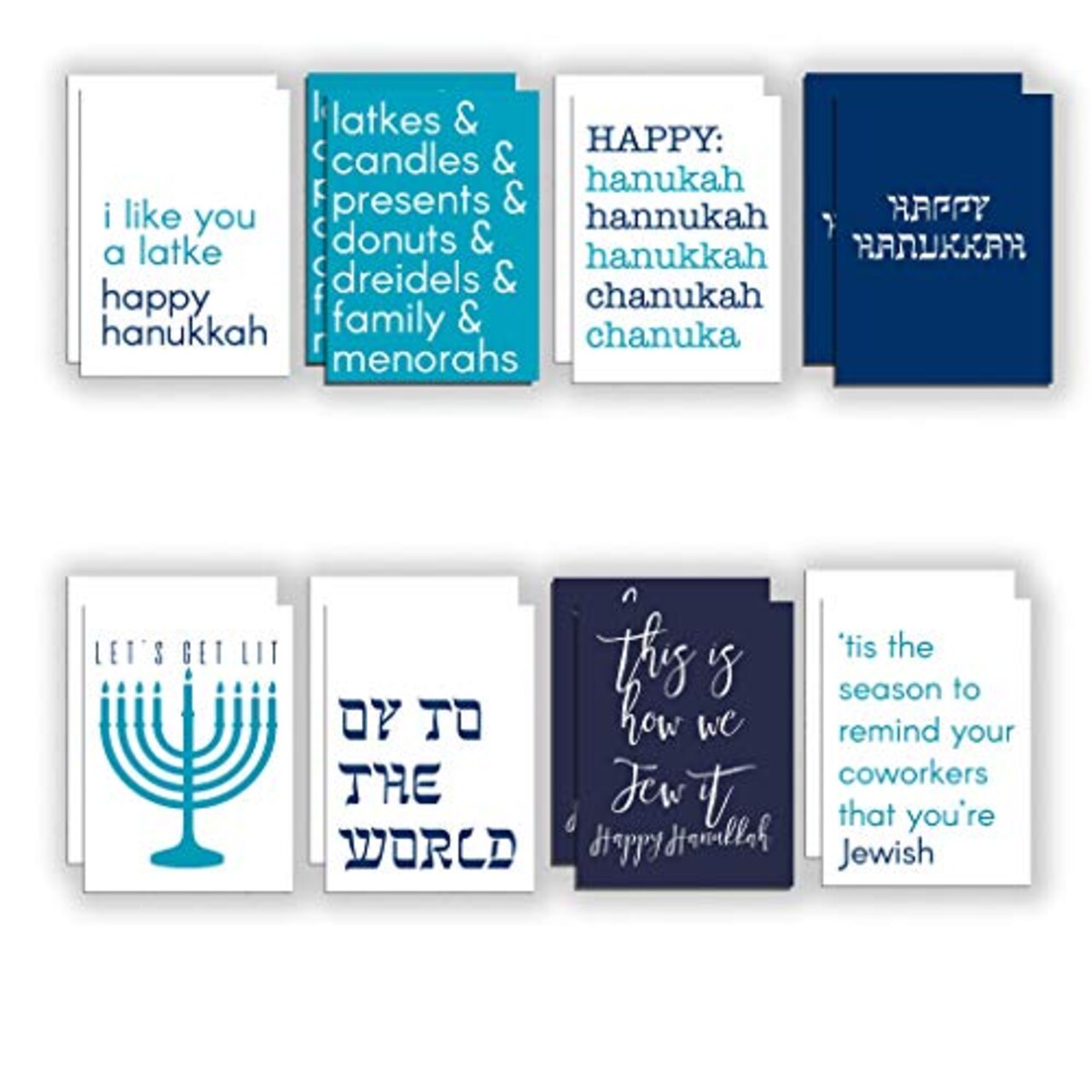 Hanukkah Greeting Cards - 24-Pack Holiday Card Set with 12 Fun and Festive Hanukkah Designs, Perfect for Sharing Happy Hanukkah Wishes with Family and Friends, Blank Inside for Personalized Messages - Playful and Modern Jewish Holiday Stationery